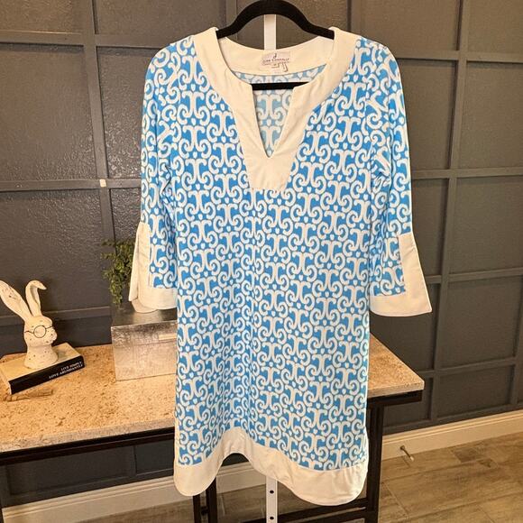 Jude Connally Womens Blue White Holly Retro Mini Summer Tunic Dress Size Small - Picture 1 of 6